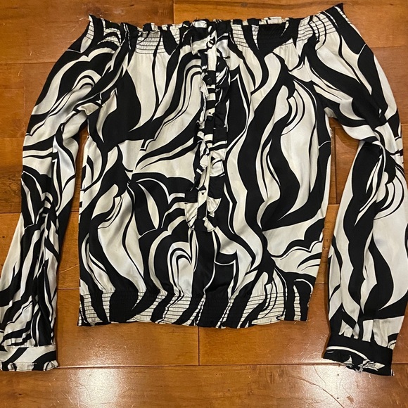 White House Black Market Tops - White House Black Market Black and White Off-Shoulder Blouse